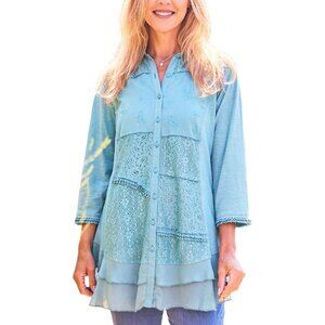 April Cornell NWT Nostalgia Blouse in Deep Aquamarine Sz S